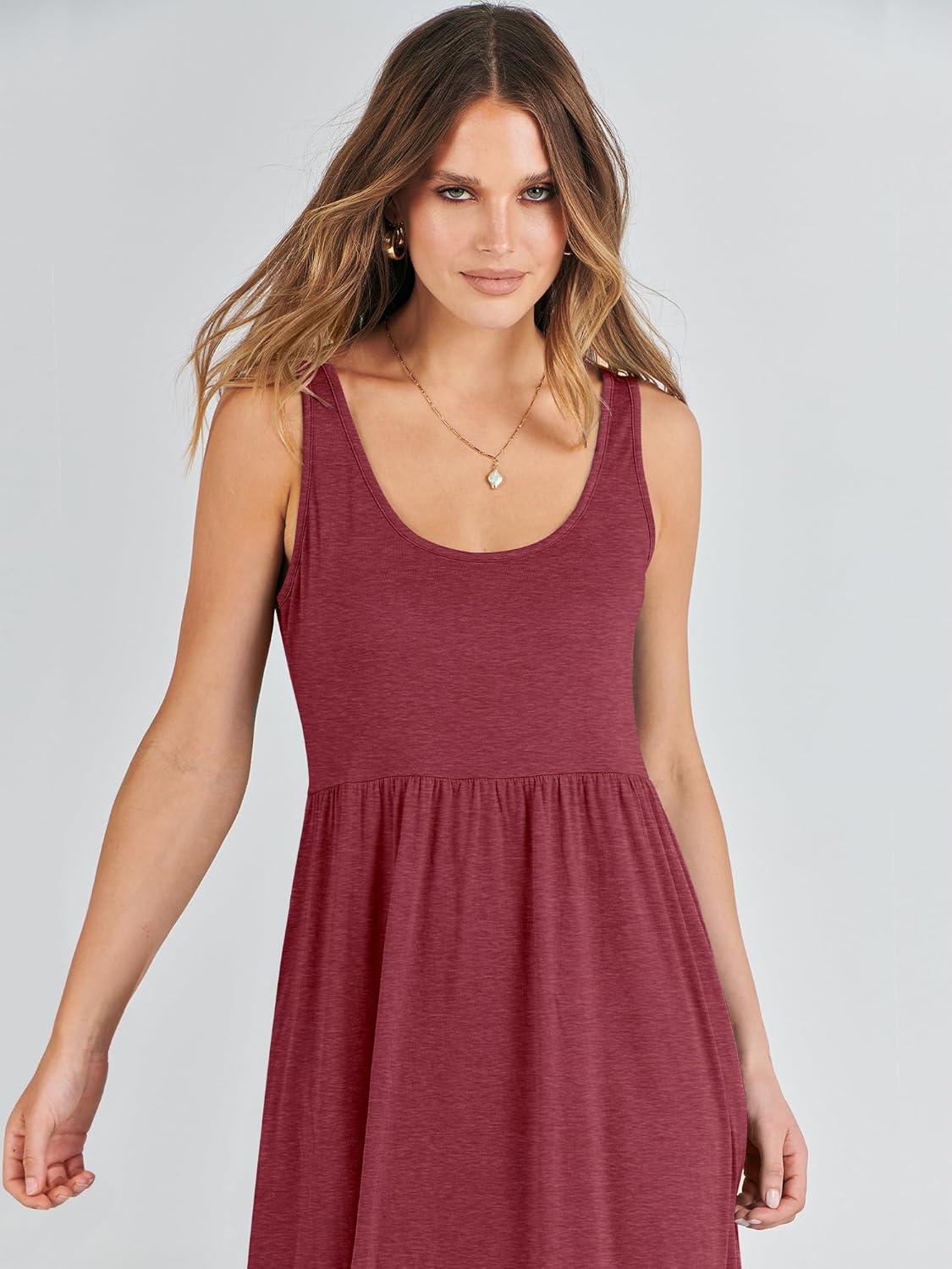 imageANRABESS Womens Summer Sleeveless Maxi Sundress Swing Casual Flowy Tiered Shirts Dress Beach Travel Vacation OutfitsDark Red