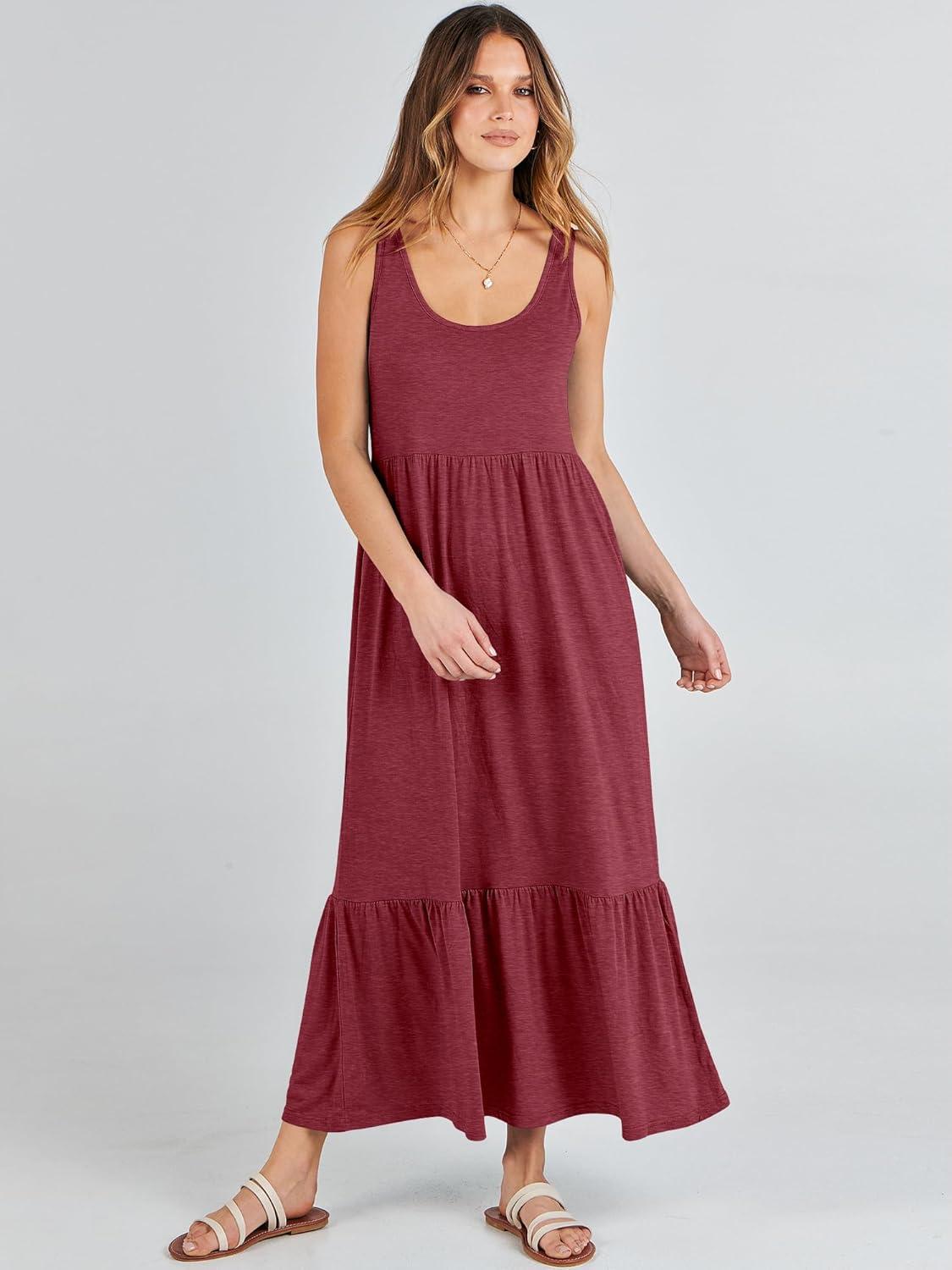 imageANRABESS Womens Summer Sleeveless Maxi Sundress Swing Casual Flowy Tiered Shirts Dress Beach Travel Vacation OutfitsDark Red