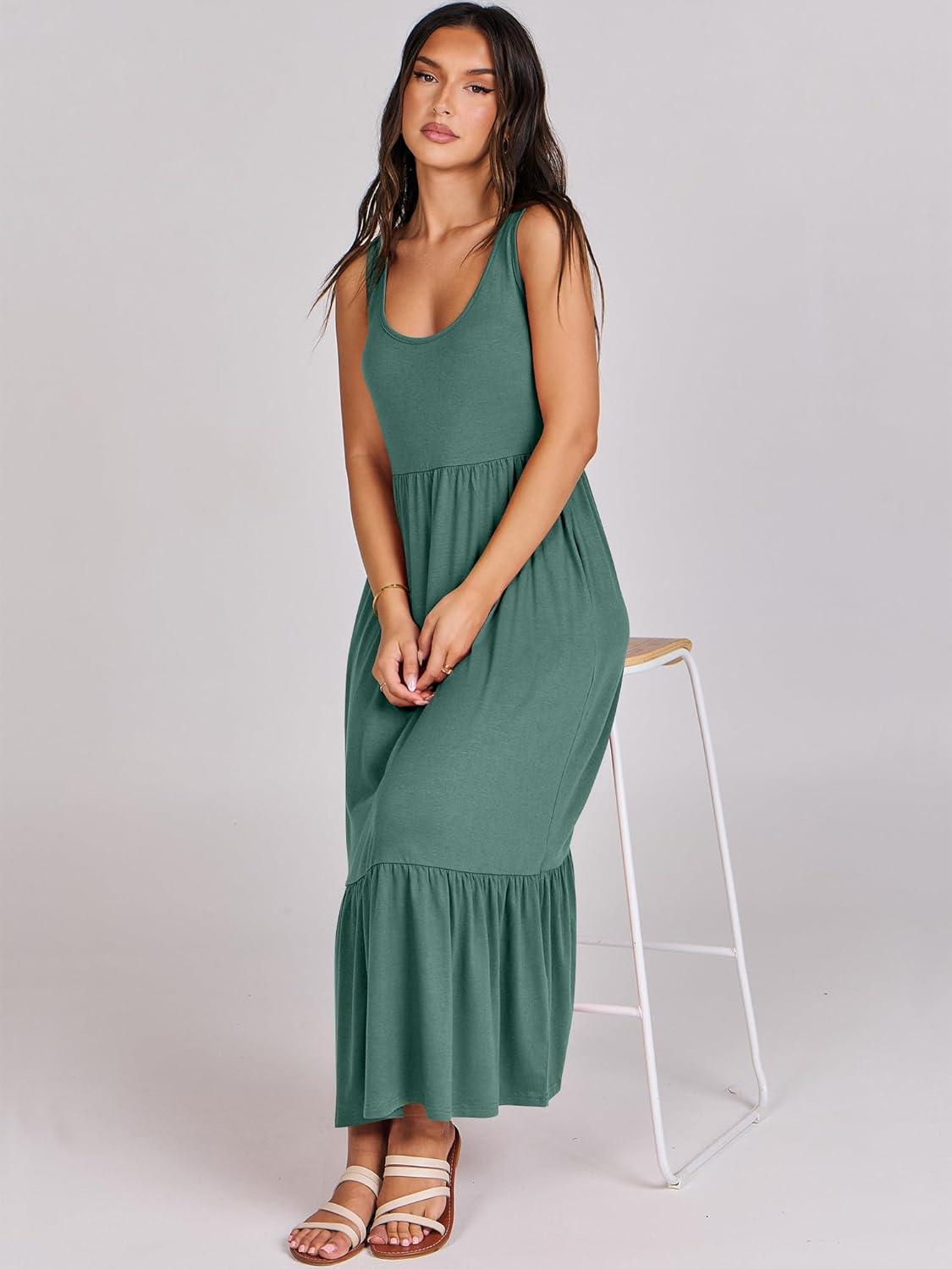 imageANRABESS Womens Summer Sleeveless Maxi Sundress Swing Casual Flowy Tiered Shirts Dress Beach Travel Vacation OutfitsGrass