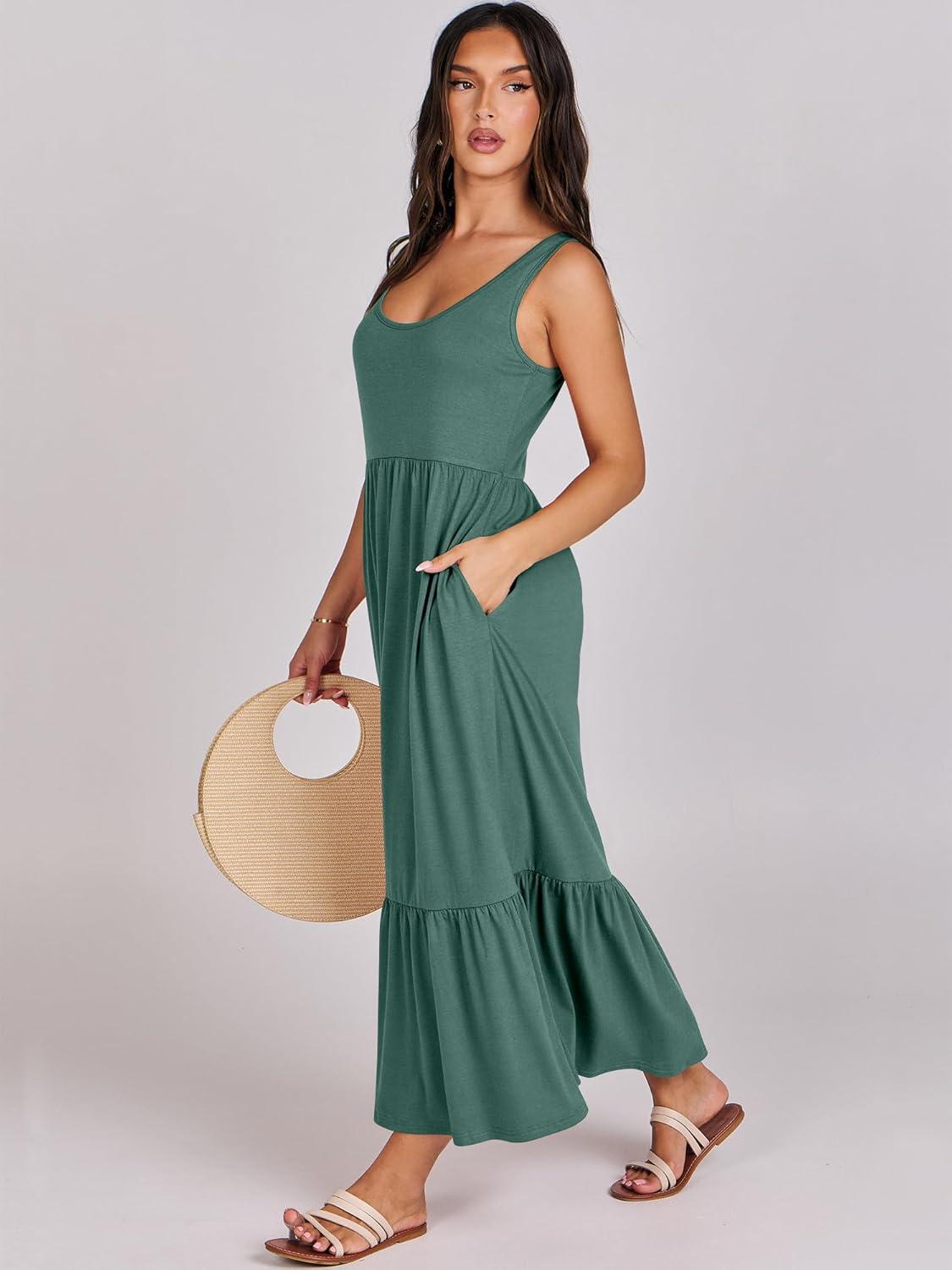 imageANRABESS Womens Summer Sleeveless Maxi Sundress Swing Casual Flowy Tiered Shirts Dress Beach Travel Vacation OutfitsGrass