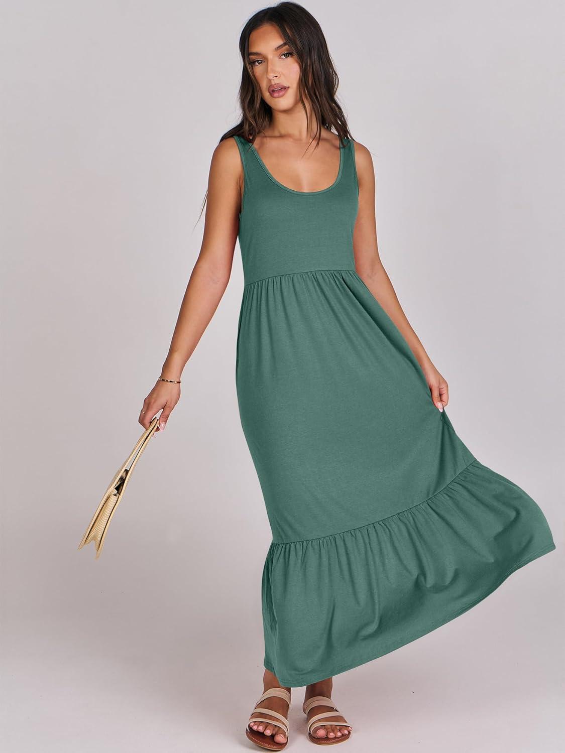 imageANRABESS Womens Summer Sleeveless Maxi Sundress Swing Casual Flowy Tiered Shirts Dress Beach Travel Vacation OutfitsGrass