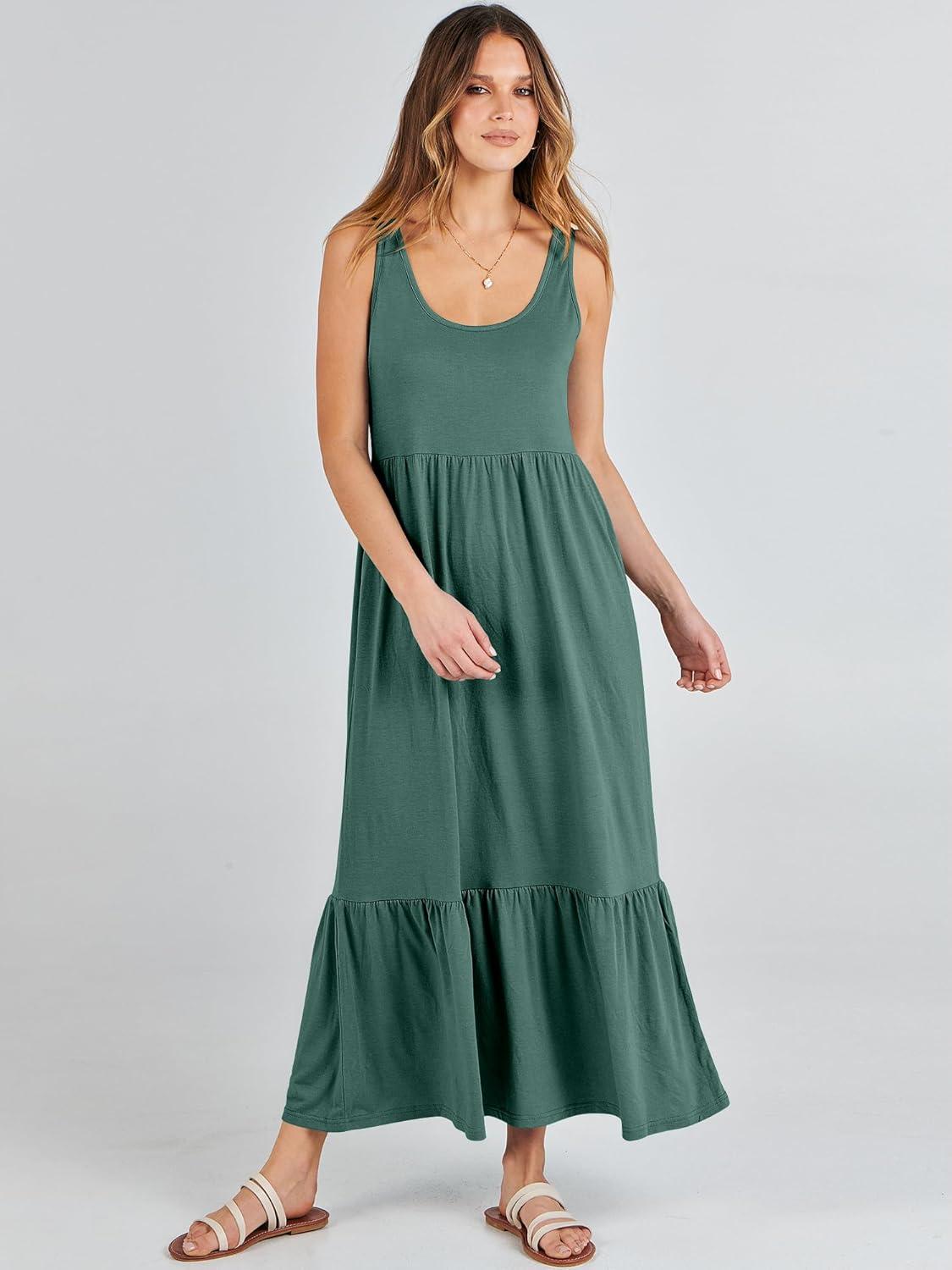 imageANRABESS Womens Summer Sleeveless Maxi Sundress Swing Casual Flowy Tiered Shirts Dress Beach Travel Vacation OutfitsGrass