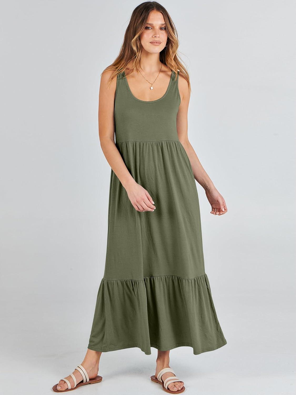 imageANRABESS Womens Summer Sleeveless Maxi Sundress Swing Casual Flowy Tiered Shirts Dress Beach Travel Vacation OutfitsGreen