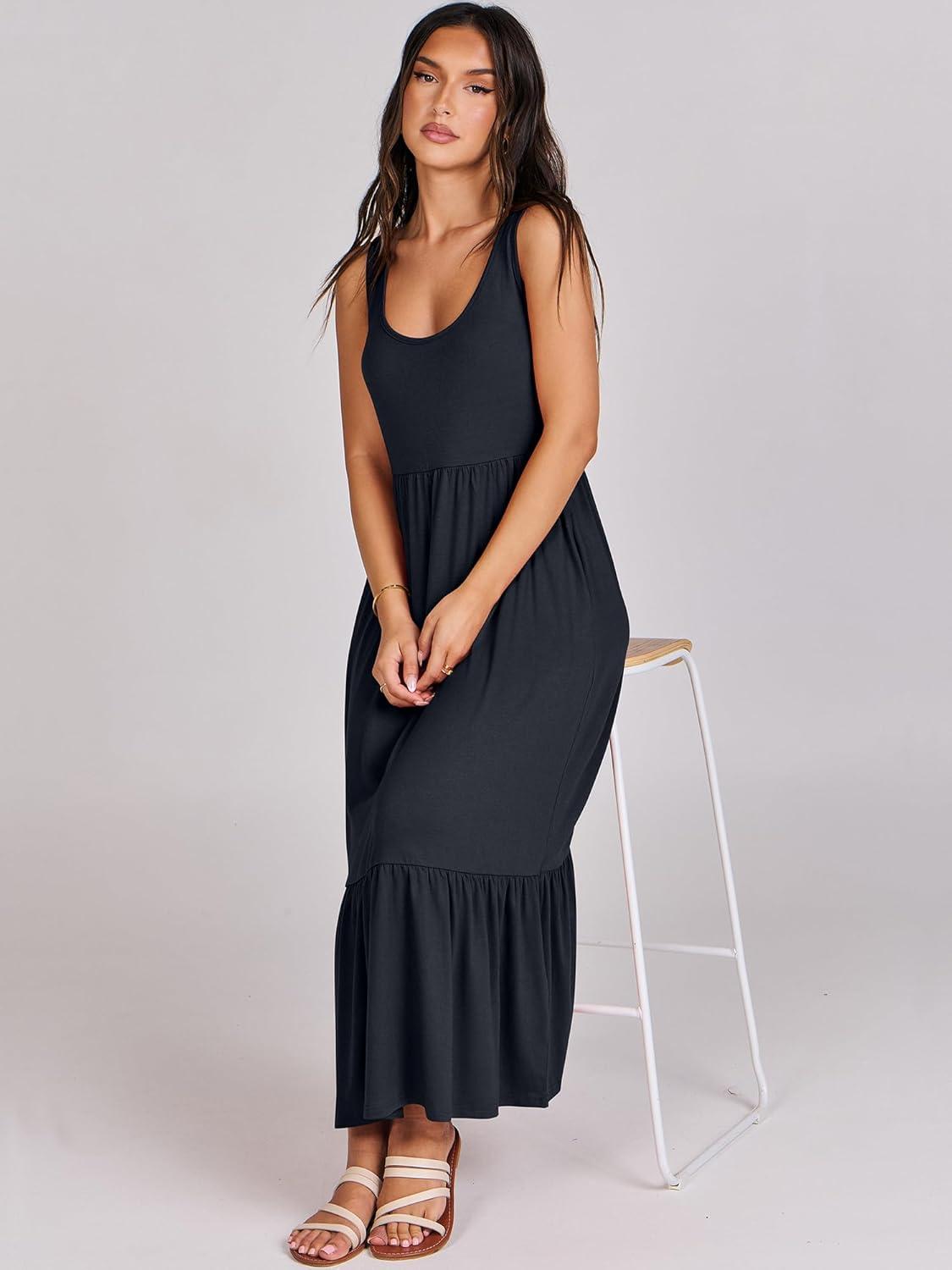 imageANRABESS Womens Summer Sleeveless Maxi Sundress Swing Casual Flowy Tiered Shirts Dress Beach Travel Vacation OutfitsNavy Blue