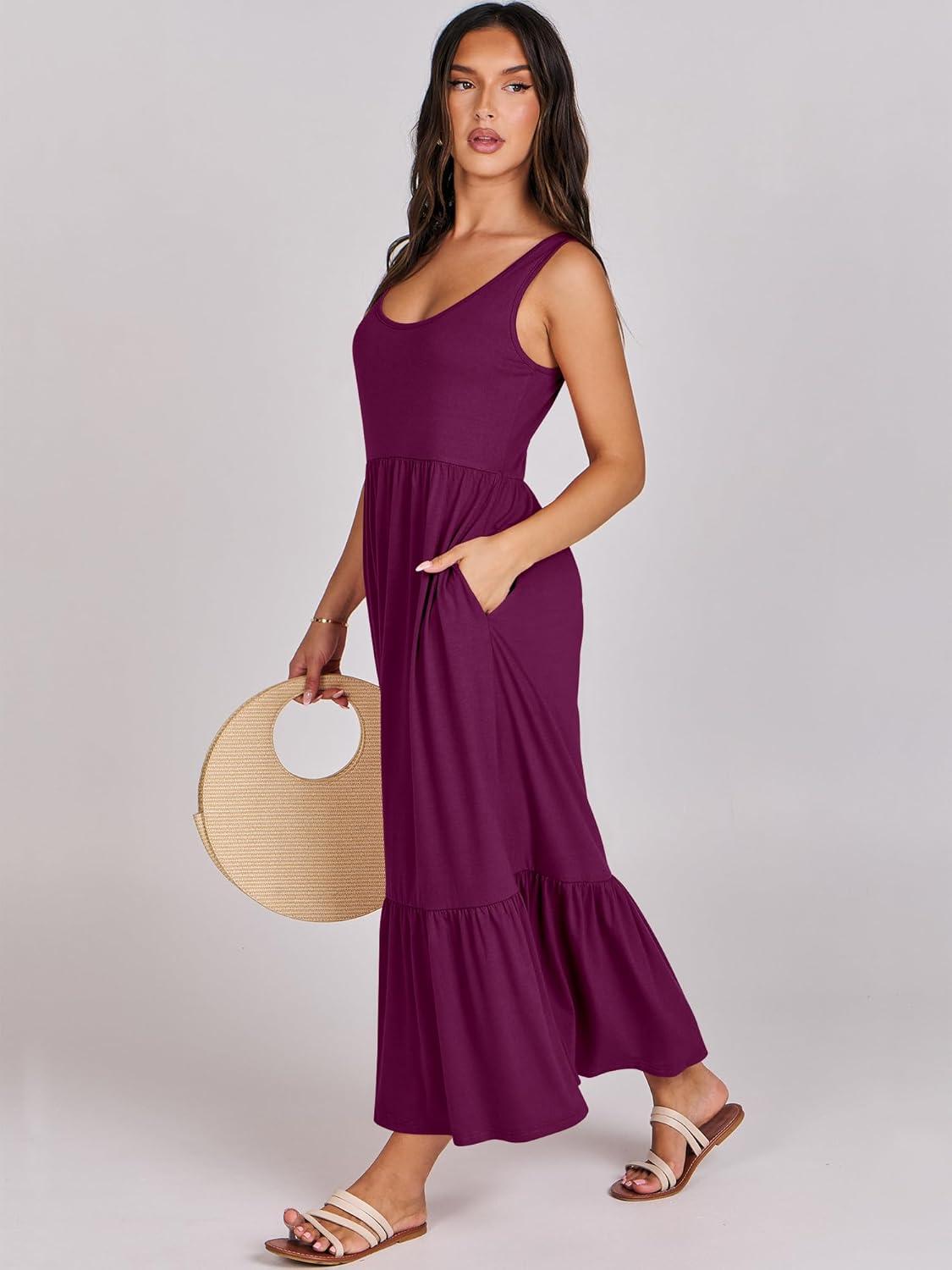 imageANRABESS Womens Summer Sleeveless Maxi Sundress Swing Casual Flowy Tiered Shirts Dress Beach Travel Vacation OutfitsPurple