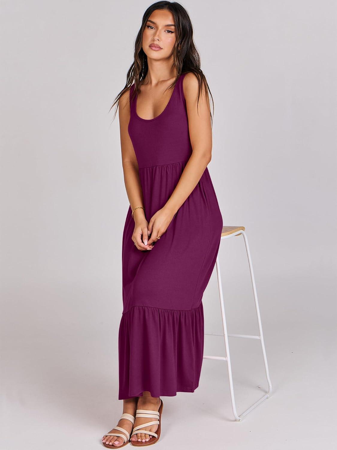 imageANRABESS Womens Summer Sleeveless Maxi Sundress Swing Casual Flowy Tiered Shirts Dress Beach Travel Vacation OutfitsPurple