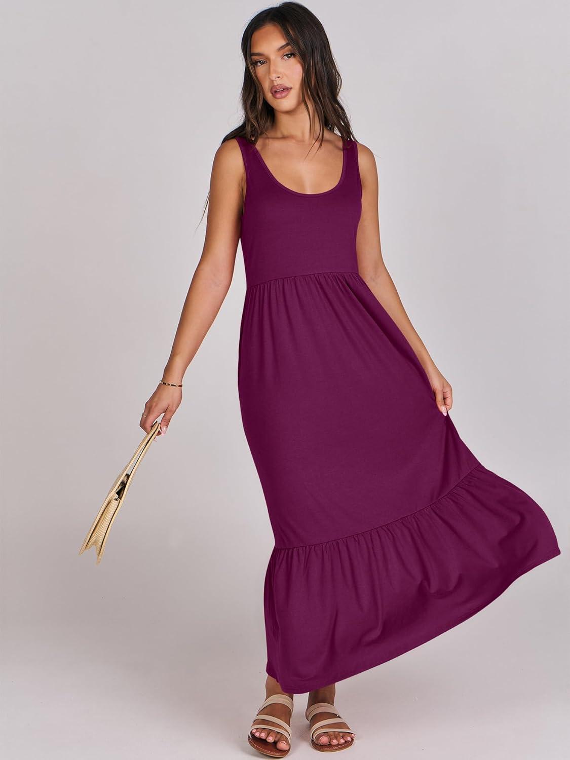 imageANRABESS Womens Summer Sleeveless Maxi Sundress Swing Casual Flowy Tiered Shirts Dress Beach Travel Vacation OutfitsPurple