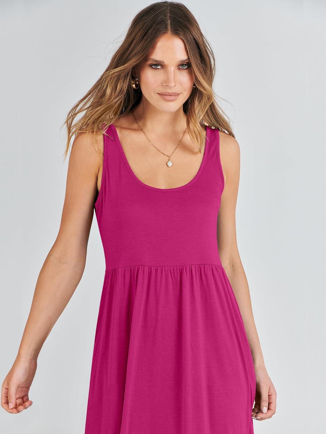 imageANRABESS Womens Summer Sleeveless Maxi Sundress Swing Casual Flowy Tiered Shirts Dress Beach Travel Vacation OutfitsRose