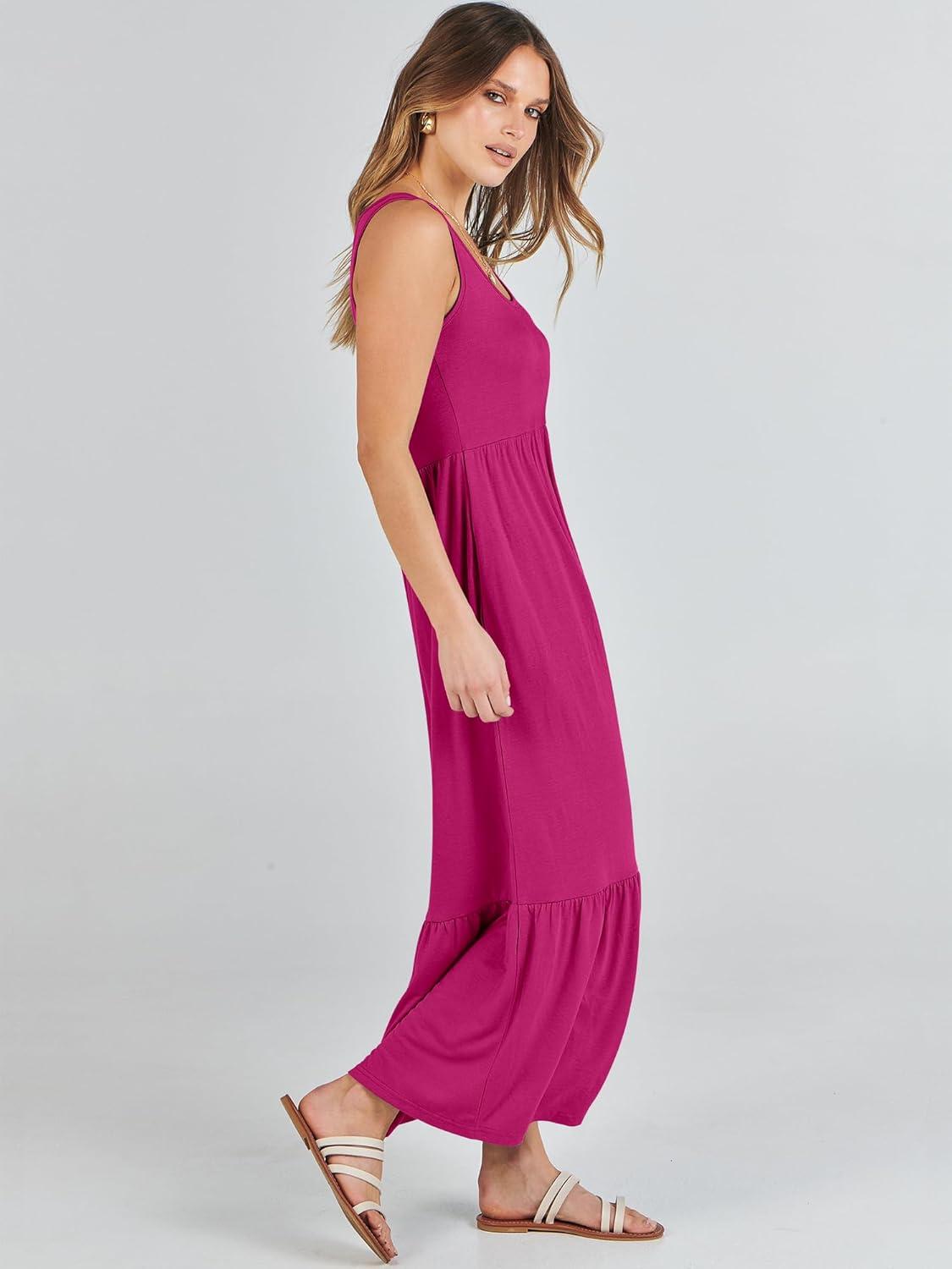 imageANRABESS Womens Summer Sleeveless Maxi Sundress Swing Casual Flowy Tiered Shirts Dress Beach Travel Vacation OutfitsRose