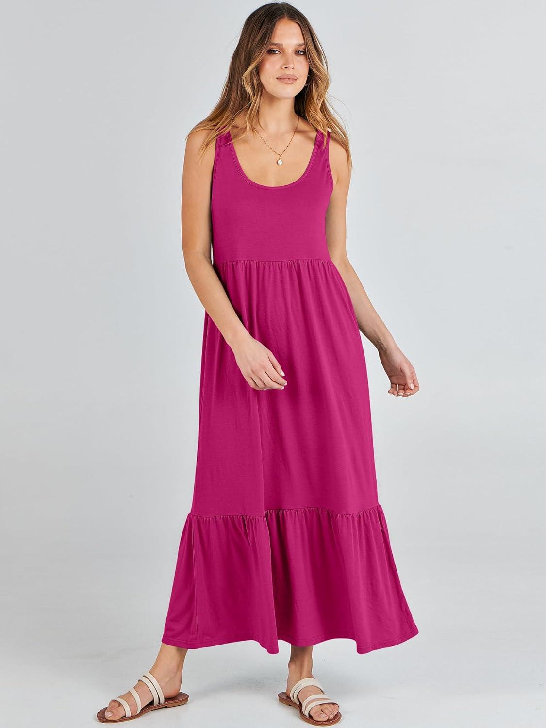 imageANRABESS Womens Summer Sleeveless Maxi Sundress Swing Casual Flowy Tiered Shirts Dress Beach Travel Vacation OutfitsRose