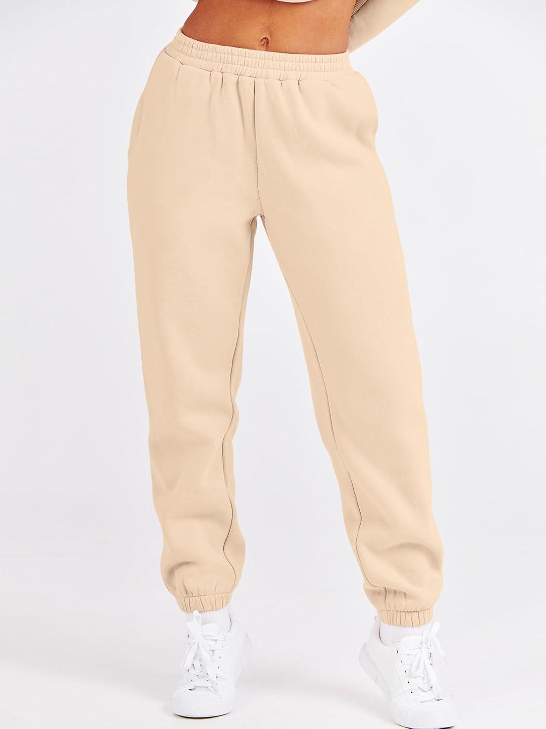 imageANRABESS Womens Two Piece Outfits Sweatsuit Lounge Set Long Sleeve Crewneck Sweatshirt Jogger Pants Tracksuit 2025 Fall SetsBeige