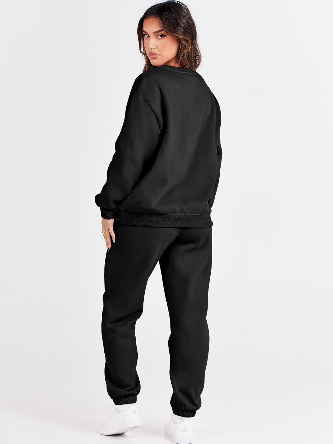 imageANRABESS Womens Two Piece Outfits Sweatsuit Lounge Set Long Sleeve Crewneck Sweatshirt Jogger Pants Tracksuit 2025 Fall SetsBlack