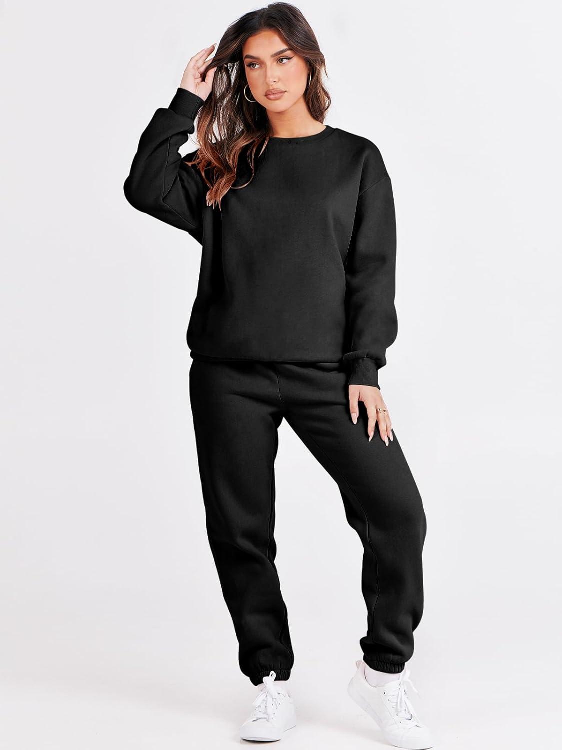 imageANRABESS Womens Two Piece Outfits Sweatsuit Lounge Set Long Sleeve Crewneck Sweatshirt Jogger Pants Tracksuit 2025 Fall SetsBlack