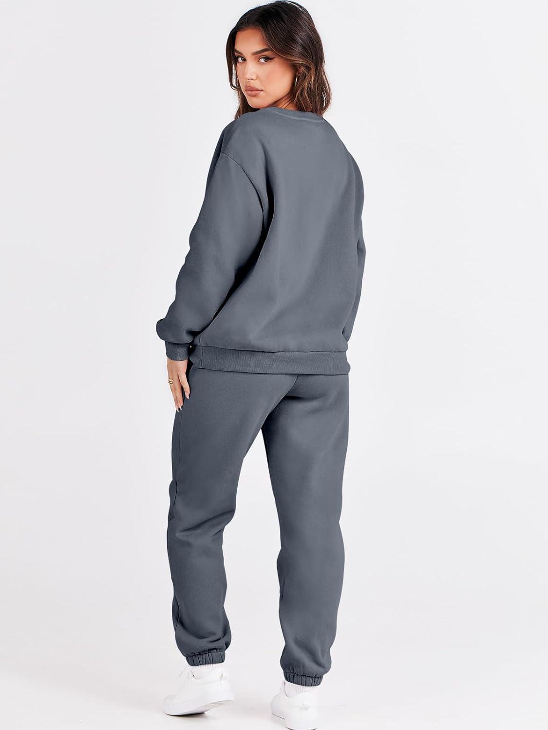 imageANRABESS Womens Two Piece Outfits Sweatsuit Lounge Set Long Sleeve Crewneck Sweatshirt Jogger Pants Tracksuit 2025 Fall SetsDark Grey