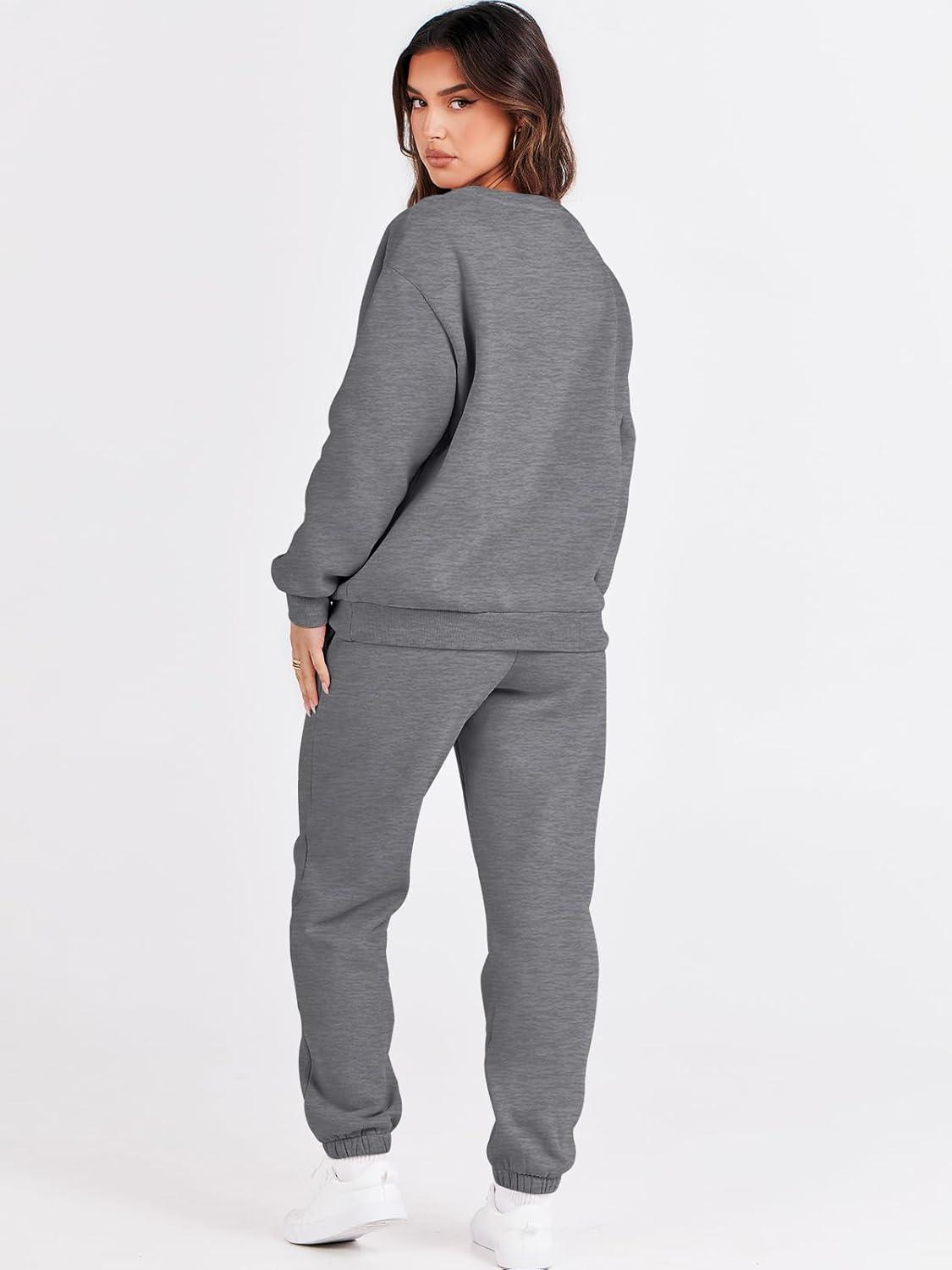 imageANRABESS Womens Two Piece Outfits Sweatsuit Lounge Set Long Sleeve Crewneck Sweatshirt Jogger Pants Tracksuit 2025 Fall SetsDeep Grey