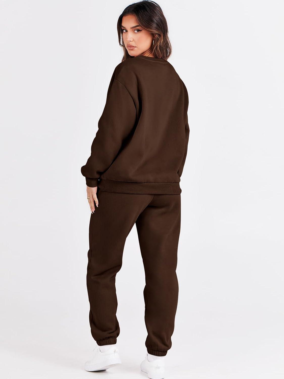 imageANRABESS Womens Two Piece Outfits Sweatsuit Lounge Set Long Sleeve Crewneck Sweatshirt Jogger Pants Tracksuit 2025 Fall SetsDrek Coffee