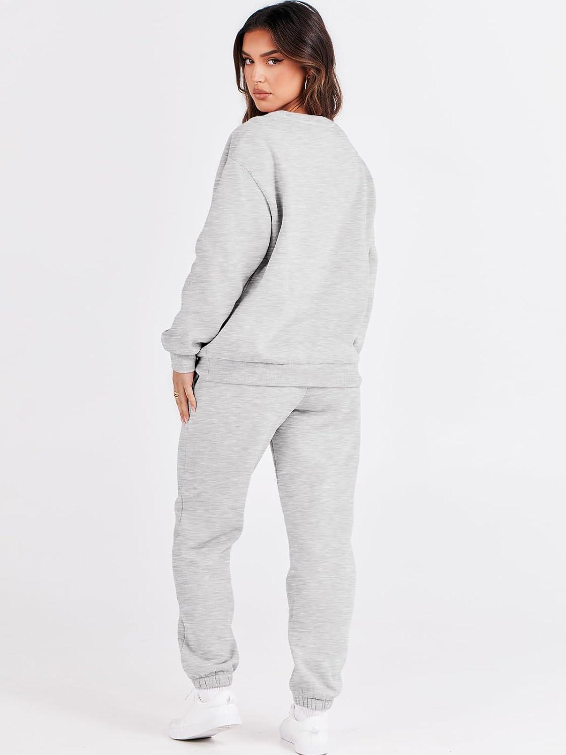 imageANRABESS Womens Two Piece Outfits Sweatsuit Lounge Set Long Sleeve Crewneck Sweatshirt Jogger Pants Tracksuit 2025 Fall SetsGrey