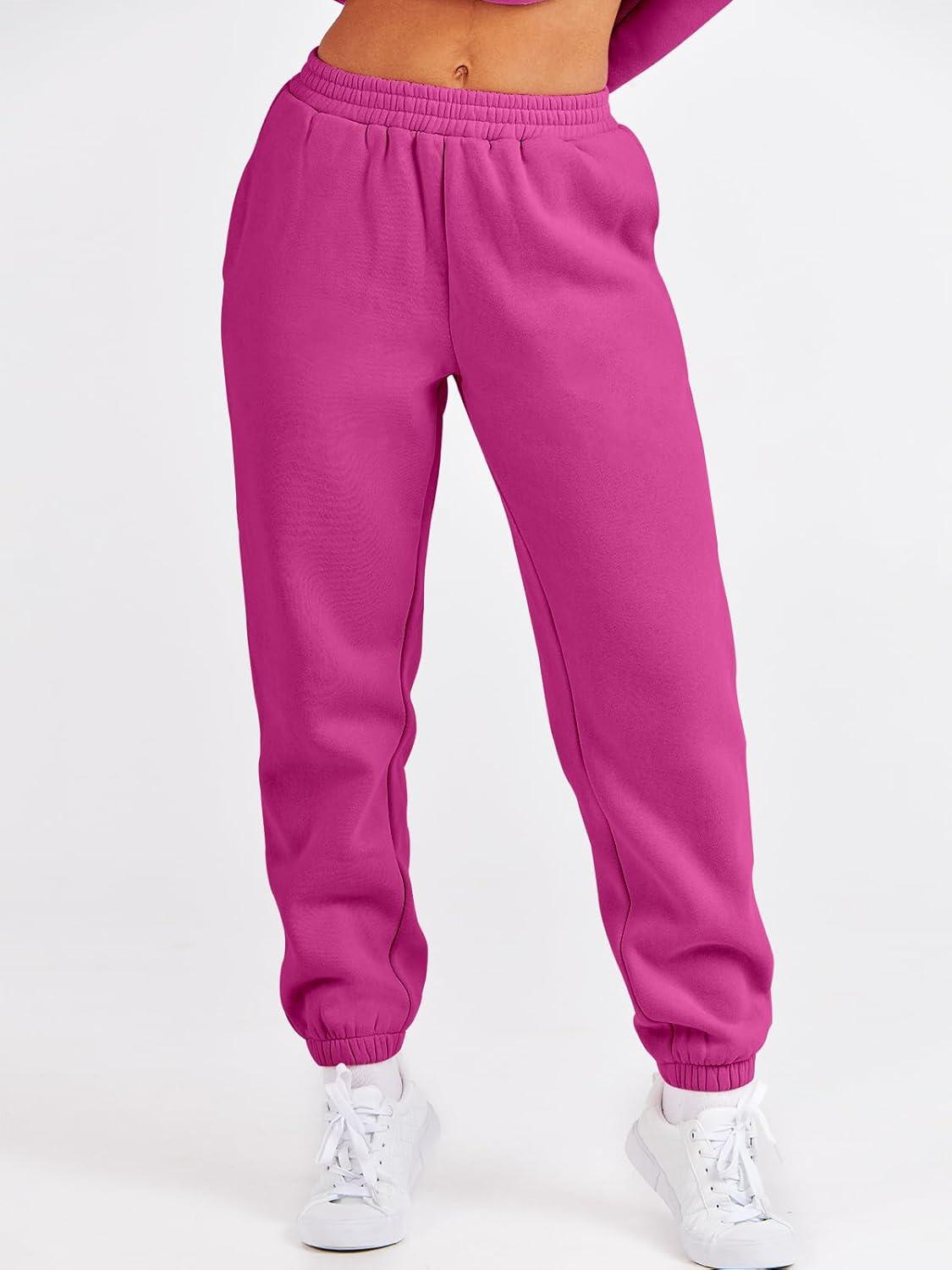 imageANRABESS Womens Two Piece Outfits Sweatsuit Lounge Set Long Sleeve Crewneck Sweatshirt Jogger Pants Tracksuit 2025 Fall SetsHot Pink