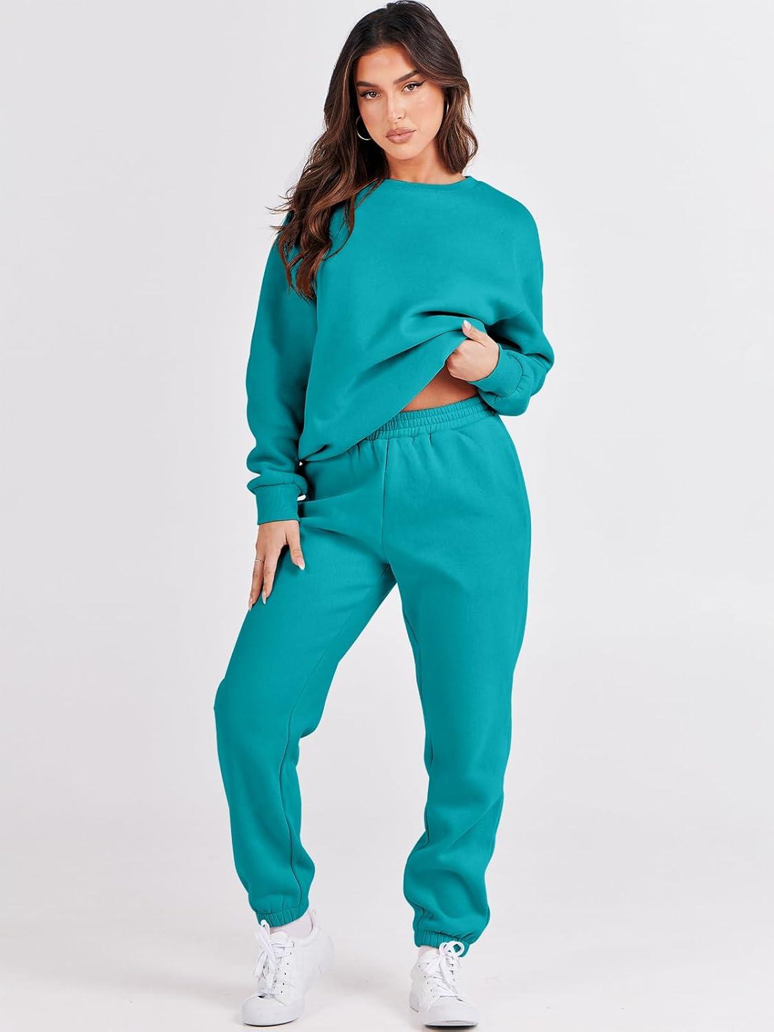 imageANRABESS Womens Two Piece Outfits Sweatsuit Lounge Set Long Sleeve Crewneck Sweatshirt Jogger Pants Tracksuit 2025 Fall SetsLake