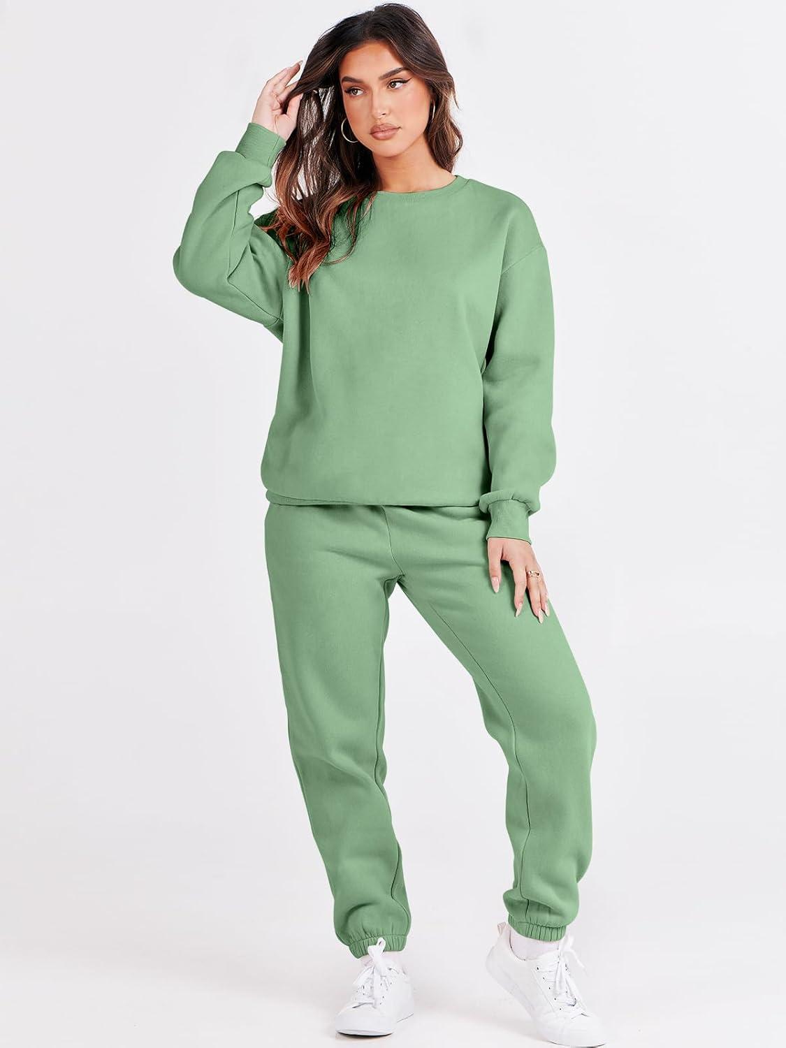 imageANRABESS Womens Two Piece Outfits Sweatsuit Lounge Set Long Sleeve Crewneck Sweatshirt Jogger Pants Tracksuit 2025 Fall SetsMint Green