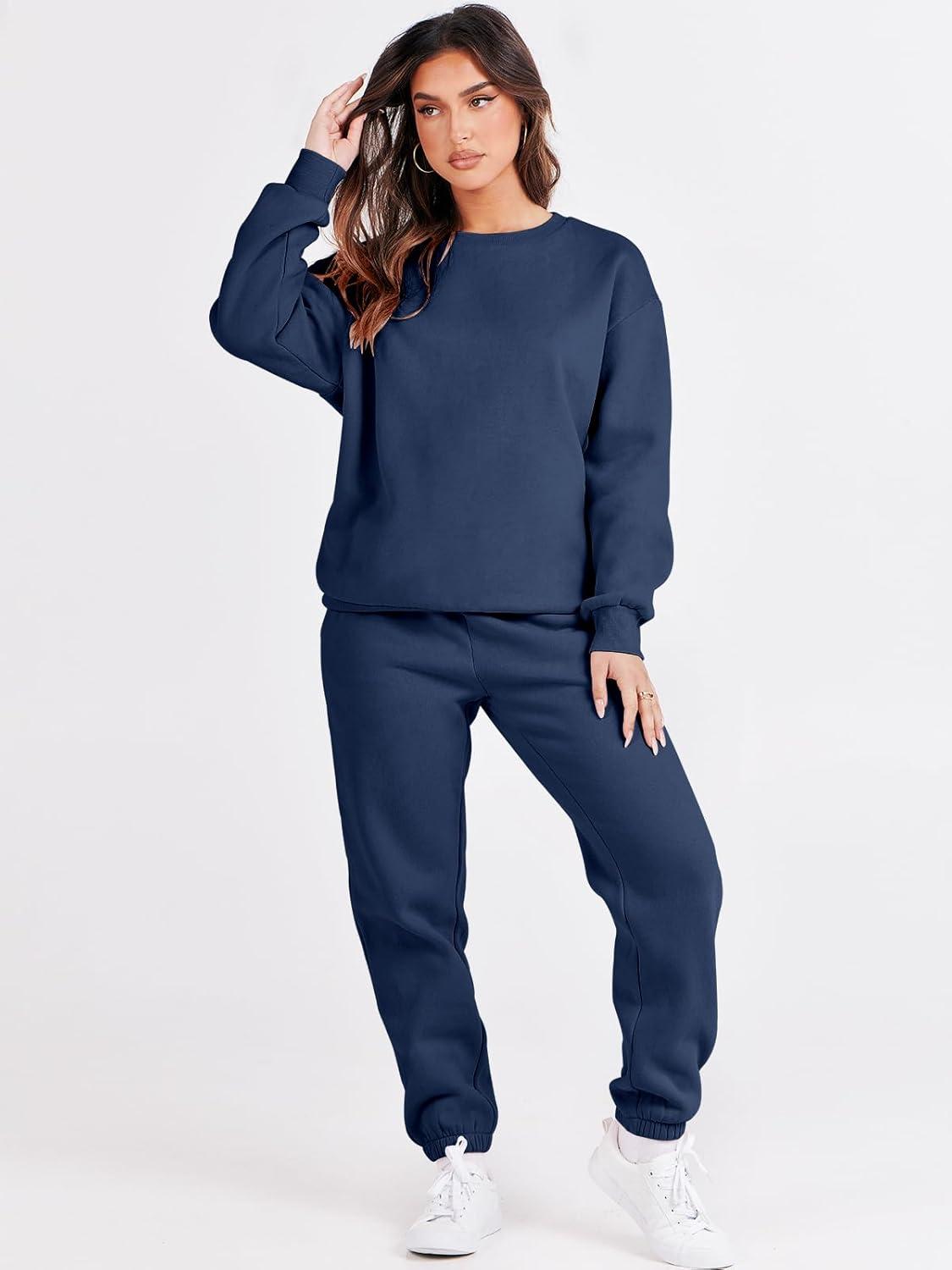 imageANRABESS Womens Two Piece Outfits Sweatsuit Lounge Set Long Sleeve Crewneck Sweatshirt Jogger Pants Tracksuit 2025 Fall SetsNavy Blue