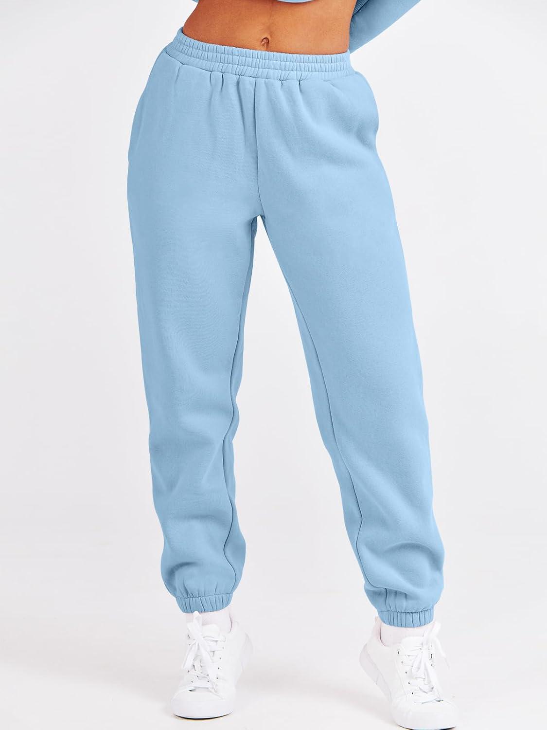 imageANRABESS Womens Two Piece Outfits Sweatsuit Lounge Set Long Sleeve Crewneck Sweatshirt Jogger Pants Tracksuit 2025 Fall SetsSky