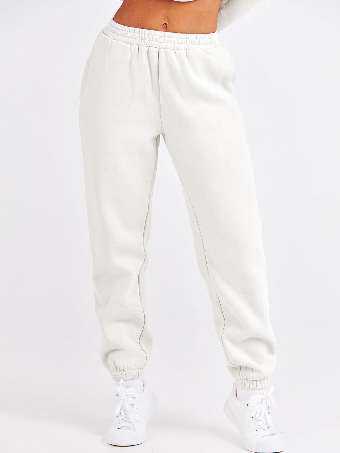 imageANRABESS Womens Two Piece Outfits Sweatsuit Lounge Set Long Sleeve Crewneck Sweatshirt Jogger Pants Tracksuit 2025 Fall SetsWhite