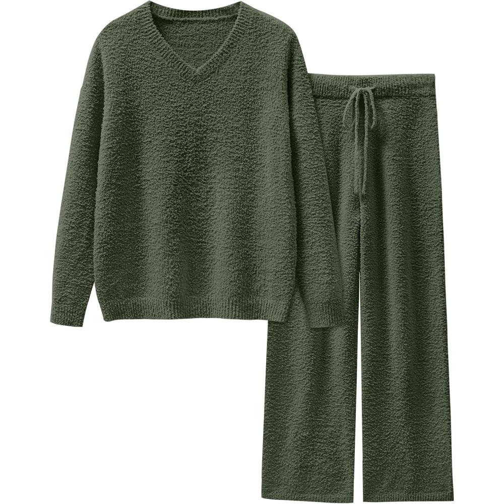 imageANRABESS Lounge Sets for Women Fuzzy Fleece Pajama Sets 2 Piece Outfits Cozy Sweater Matching Set 2025 Fall Winter LoungewearLawn Green