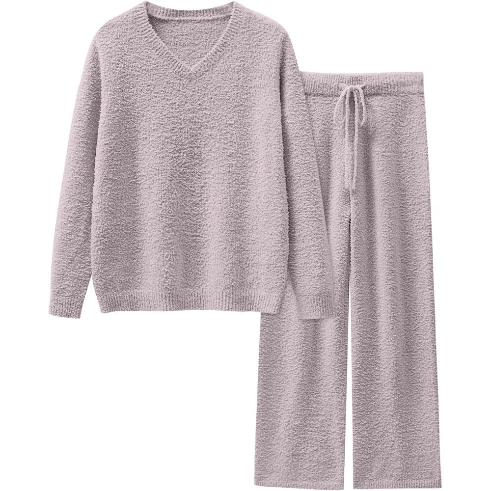 imageANRABESS Lounge Sets for Women Fuzzy Fleece Pajama Sets 2 Piece Outfits Cozy Sweater Matching Set 2025 Fall Winter LoungewearSilver Grey
