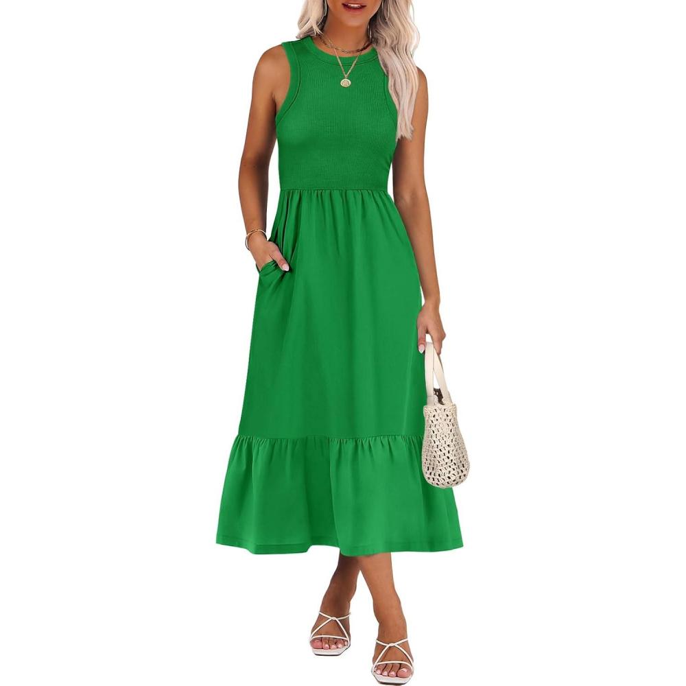 imageANRABESS Women Midi Dresses 2025 Summer Casual Sleeveless Sundress High Neck Tank Top Racerback Flowy Beach Dress  PocketsGreen
