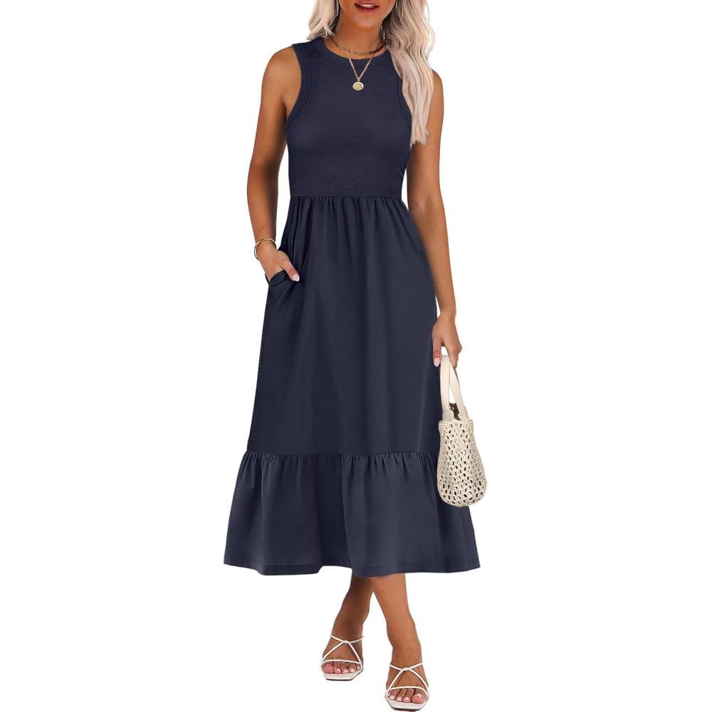 imageANRABESS Women Midi Dresses 2025 Summer Casual Sleeveless Sundress High Neck Tank Top Racerback Flowy Beach Dress  PocketsNavy Blue
