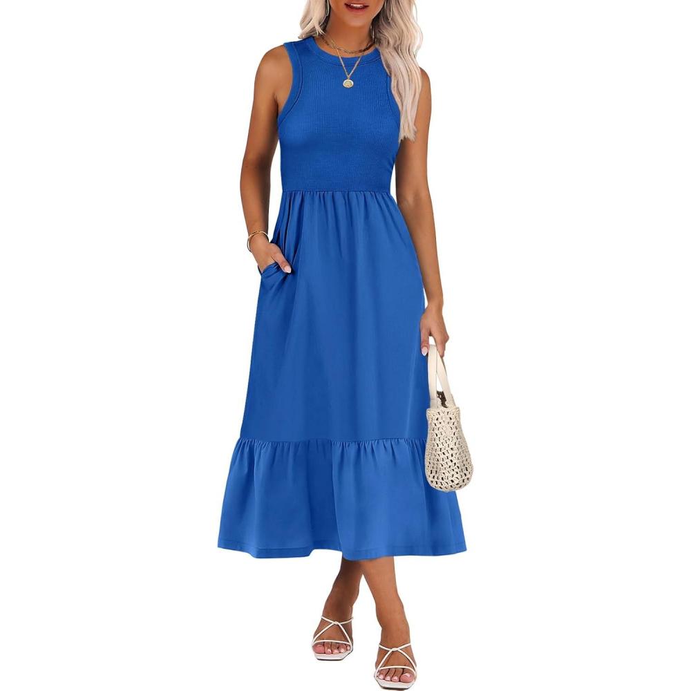 imageANRABESS Women Midi Dresses 2025 Summer Casual Sleeveless Sundress High Neck Tank Top Racerback Flowy Beach Dress  PocketsRoyal Blue