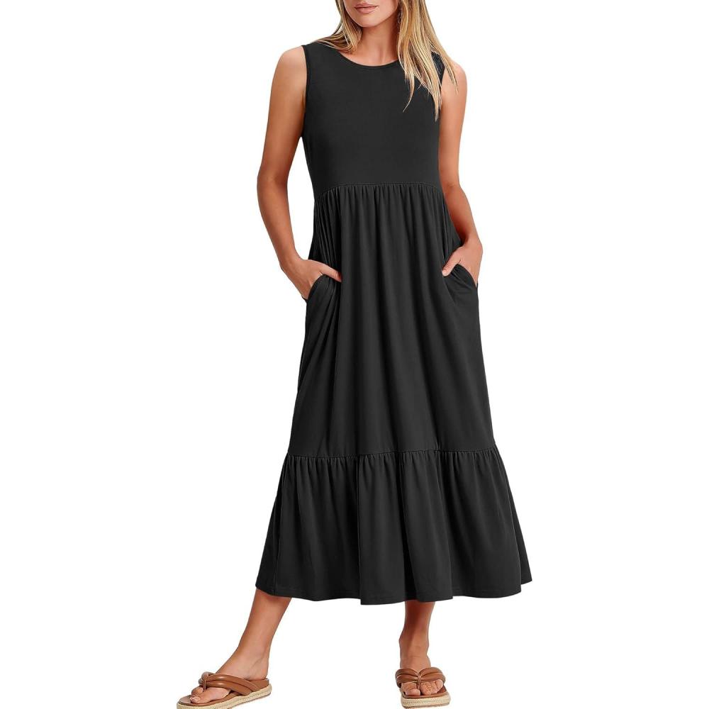imageANRABESS Women Summer Casual Sleeveless Crewneck Sundress Aline Flowy Tiered Maxi Long Beach Dress Vacation OutfitsBlack