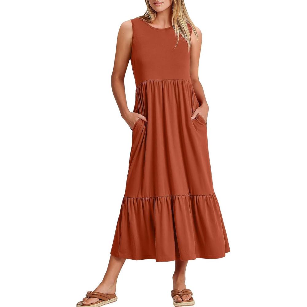 imageANRABESS Women Summer Casual Sleeveless Crewneck Sundress Aline Flowy Tiered Maxi Long Beach Dress Vacation OutfitsBrick Red