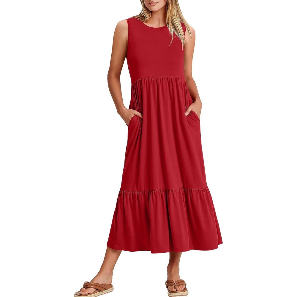 imageANRABESS Women Summer Casual Sleeveless Crewneck Sundress Aline Flowy Tiered Maxi Long Beach Dress Vacation OutfitsBright Red