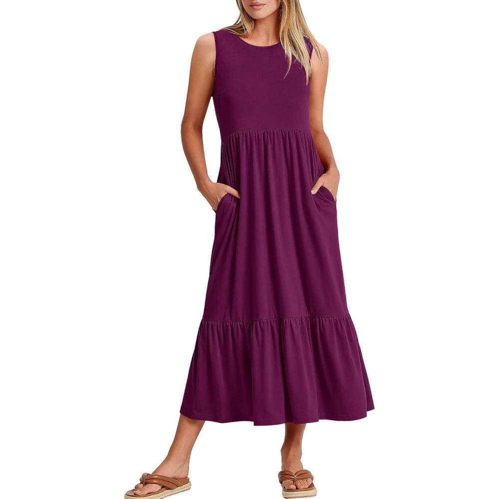 imageANRABESS Women Summer Casual Sleeveless Crewneck Sundress Aline Flowy Tiered Maxi Long Beach Dress Vacation OutfitsDark Purple