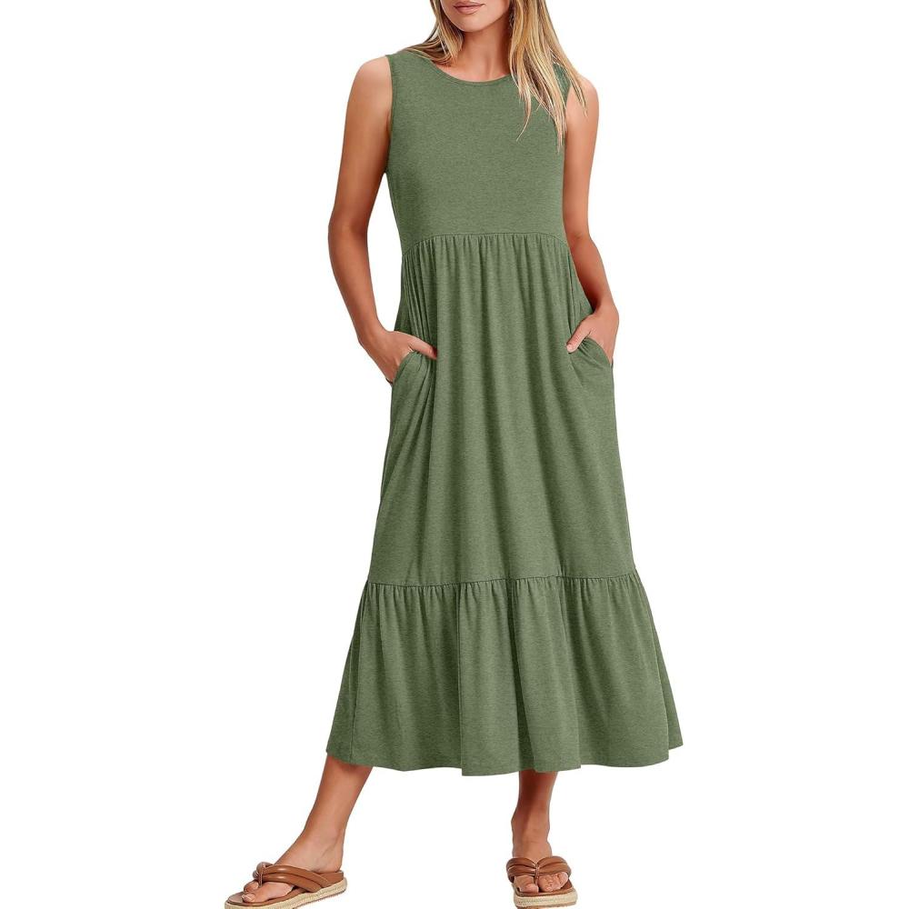 imageANRABESS Women Summer Casual Sleeveless Crewneck Sundress Aline Flowy Tiered Maxi Long Beach Dress Vacation OutfitsGreen