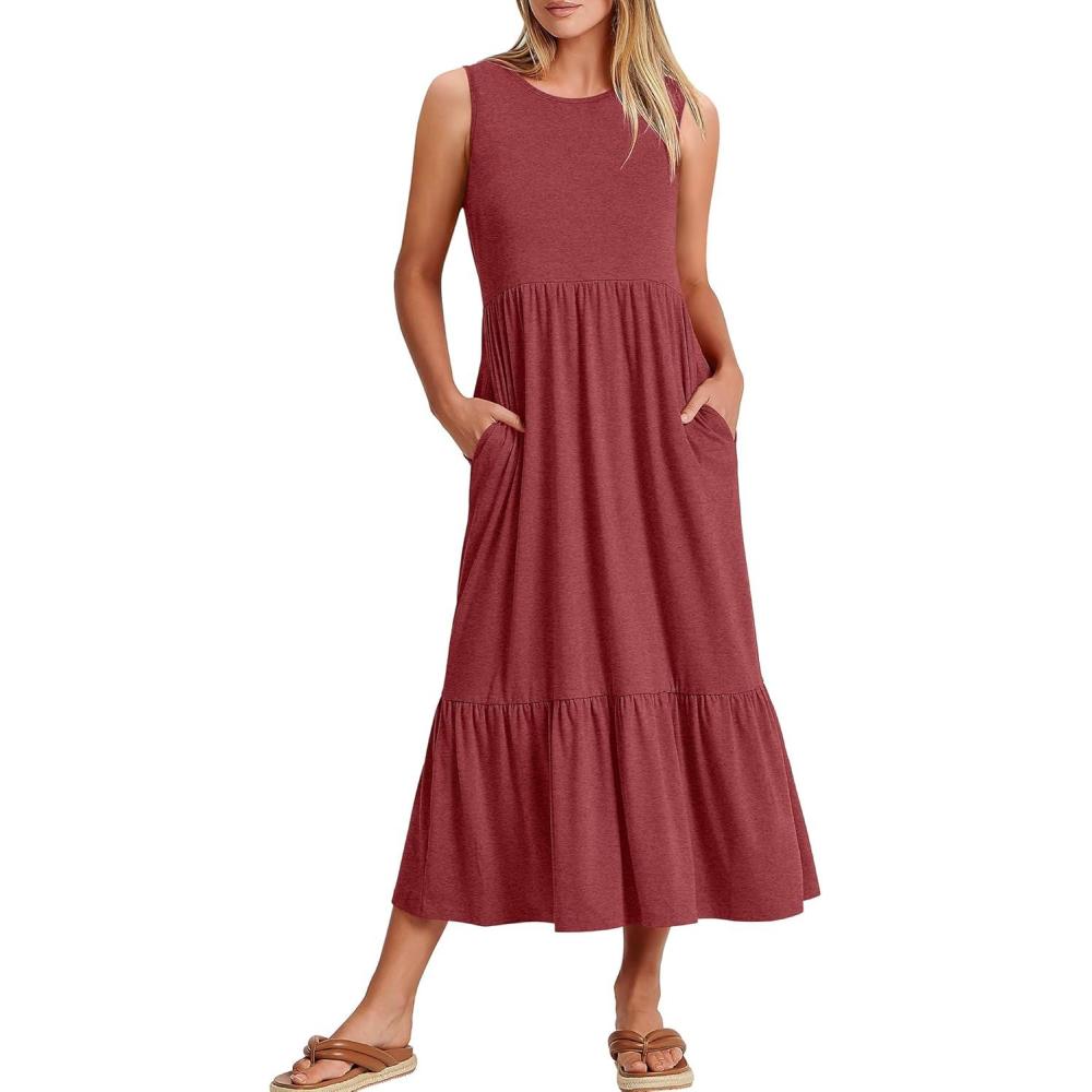 imageANRABESS Women Summer Casual Sleeveless Crewneck Sundress Aline Flowy Tiered Maxi Long Beach Dress Vacation OutfitsRed