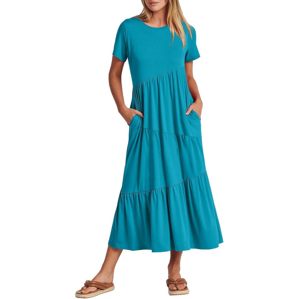 imageANRABESS Women Summer Maxi Dress Short Sleeve Swing Casual Asymmetric Tiered Vacation Long Beach Sundress OutfitsSky Blue