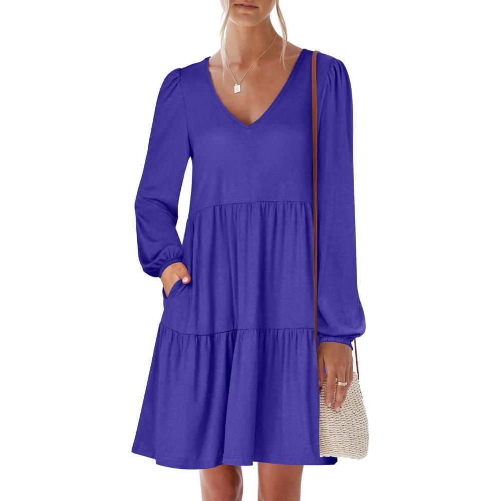 imageANRABESS Womens Long Sleeve Dress 2025 Fall Casual V Neck Tiered Flowy Short Dresses Beach Travel Vacation OutfitsRoyal Blue