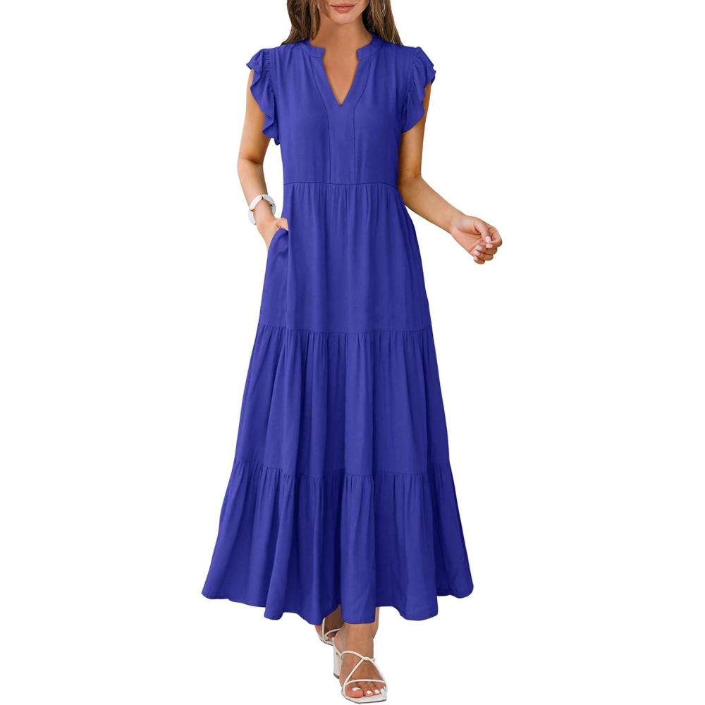 imageANRABESS Womens Summer Casual Maxi Dress V Neck Ruffle Sleeve Long Dresses Fashion Flowy Tiered Boho Beach Vacation SundressRoyal Blue