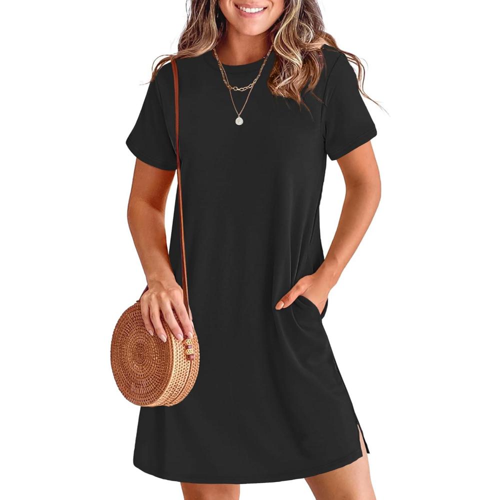 imageANRABESS Womens Summer Casual T Shirt Dresses Short Sleeve Crewneck Striped Mini Shift Dress 2025 Beach Vacation OutfitsBlack