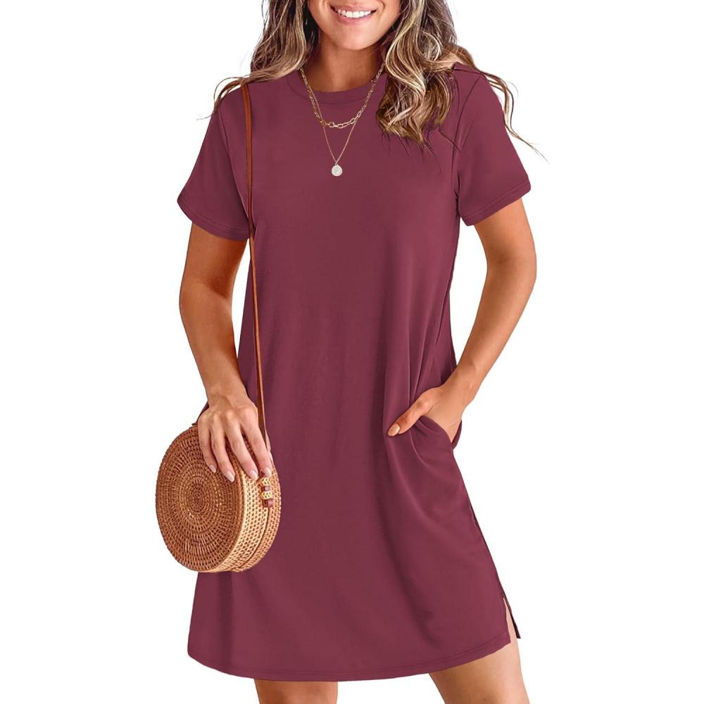 imageANRABESS Womens Summer Casual T Shirt Dresses Short Sleeve Crewneck Striped Mini Shift Dress 2025 Beach Vacation OutfitsDeep Red