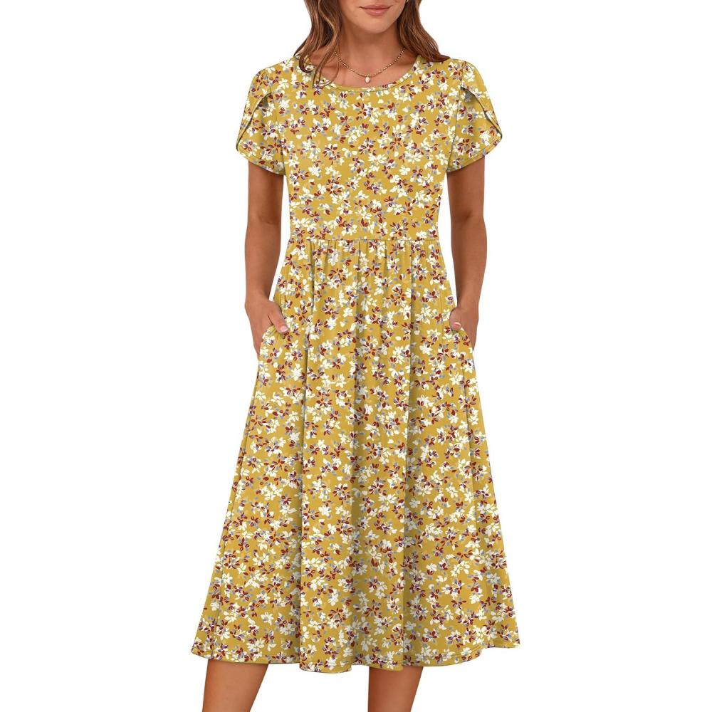imageANRABESS Womens Summer Short Sleeve ALine Midi Dresses Casual Floral TShirt Dresses Flowy Beach Sundress with PocketsPrint Floral