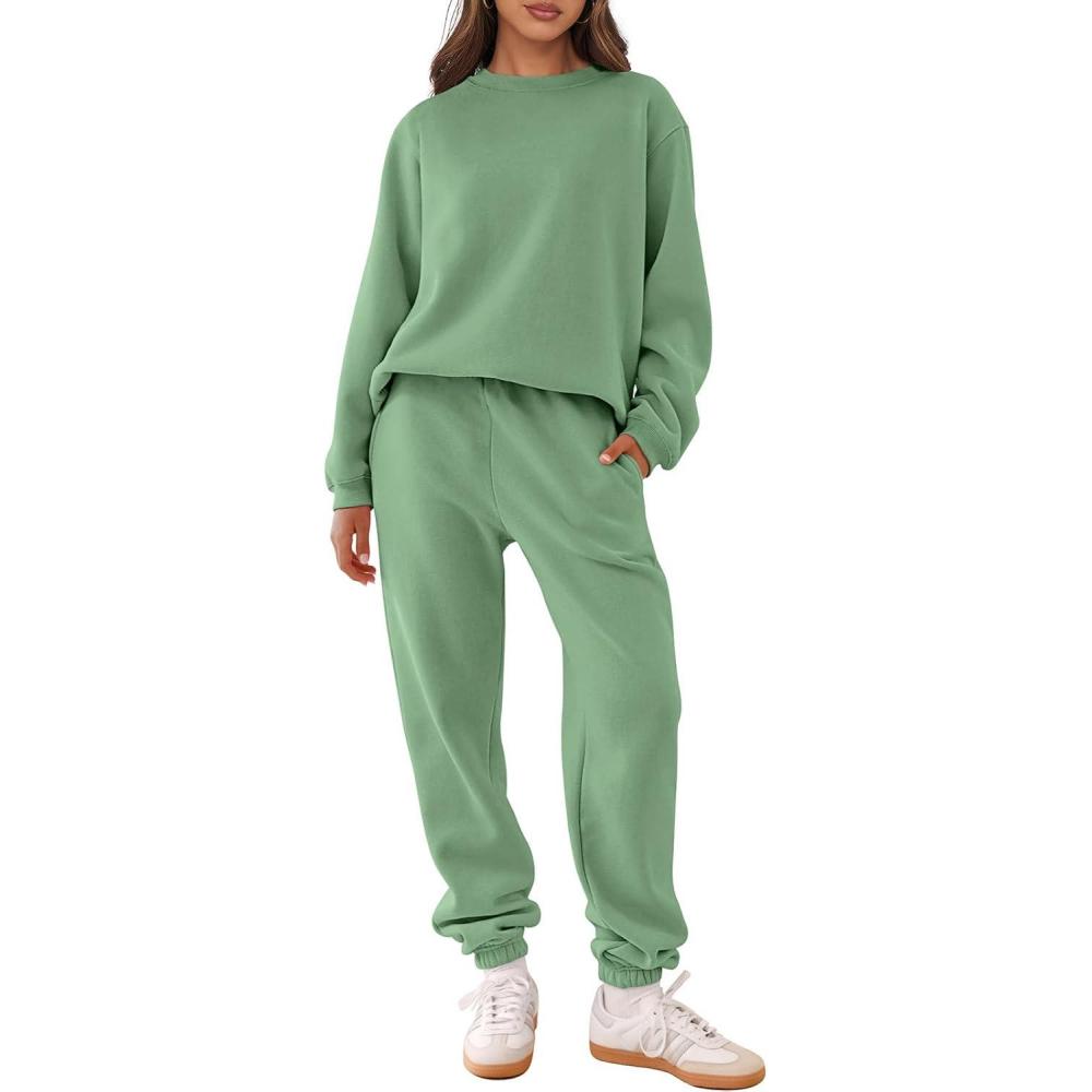 imageANRABESS Womens Two Piece Outfits Sweatsuit Lounge Set Long Sleeve Crewneck Sweatshirt Jogger Pants Tracksuit 2025 Fall SetsMint Green