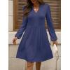 imageANRABESS Dresses for Women Long Sleeve Fall Casual V Neck Floral Boho Flowy Swing Mini Dress 2025 Travel Vacation OutfitsNavy Blue