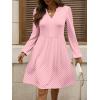 imageANRABESS Dresses for Women Long Sleeve Fall Casual V Neck Floral Boho Flowy Swing Mini Dress 2025 Travel Vacation OutfitsPink Round Dot