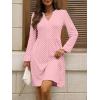 imageANRABESS Dresses for Women Long Sleeve Fall Casual V Neck Floral Boho Flowy Swing Mini Dress 2025 Travel Vacation OutfitsPink Round Dot