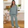 imageANRABESS Lounge Sets for Women 2 Piece Outfits Sweatsuit Set Fall V Neck Sweatshirts Wide Leg Pants TracksuitsCyan Green