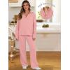 imageANRABESS Lounge Sets for Women 2 Piece Outfits Sweatsuit Set Fall V Neck Sweatshirts Wide Leg Pants TracksuitsPink